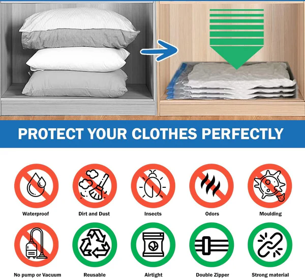 Vacuum Storage Compression Bags for Travel Clothes and Blankets
