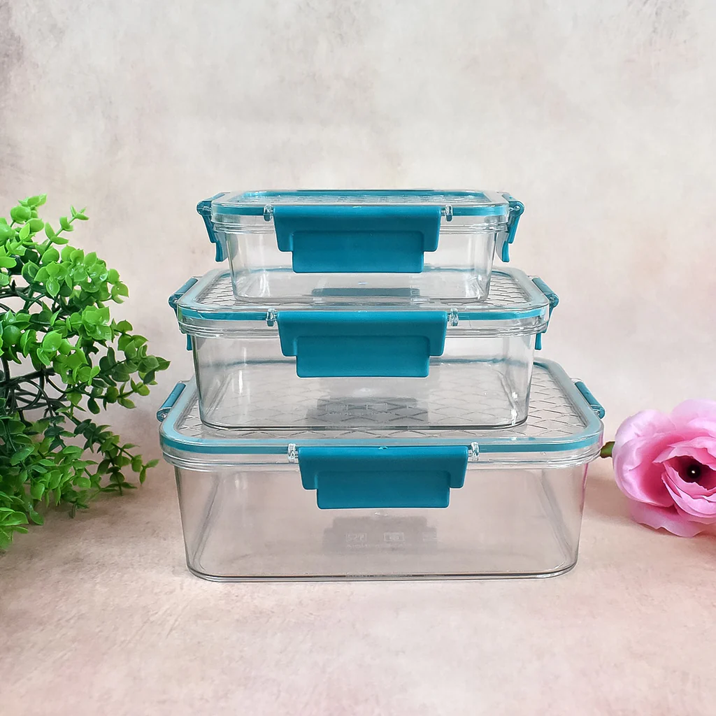 Multipurpose Plastic Containers / Lunch Boxes (3 Pcs Set / 1500, 750, 350 ML Approx)