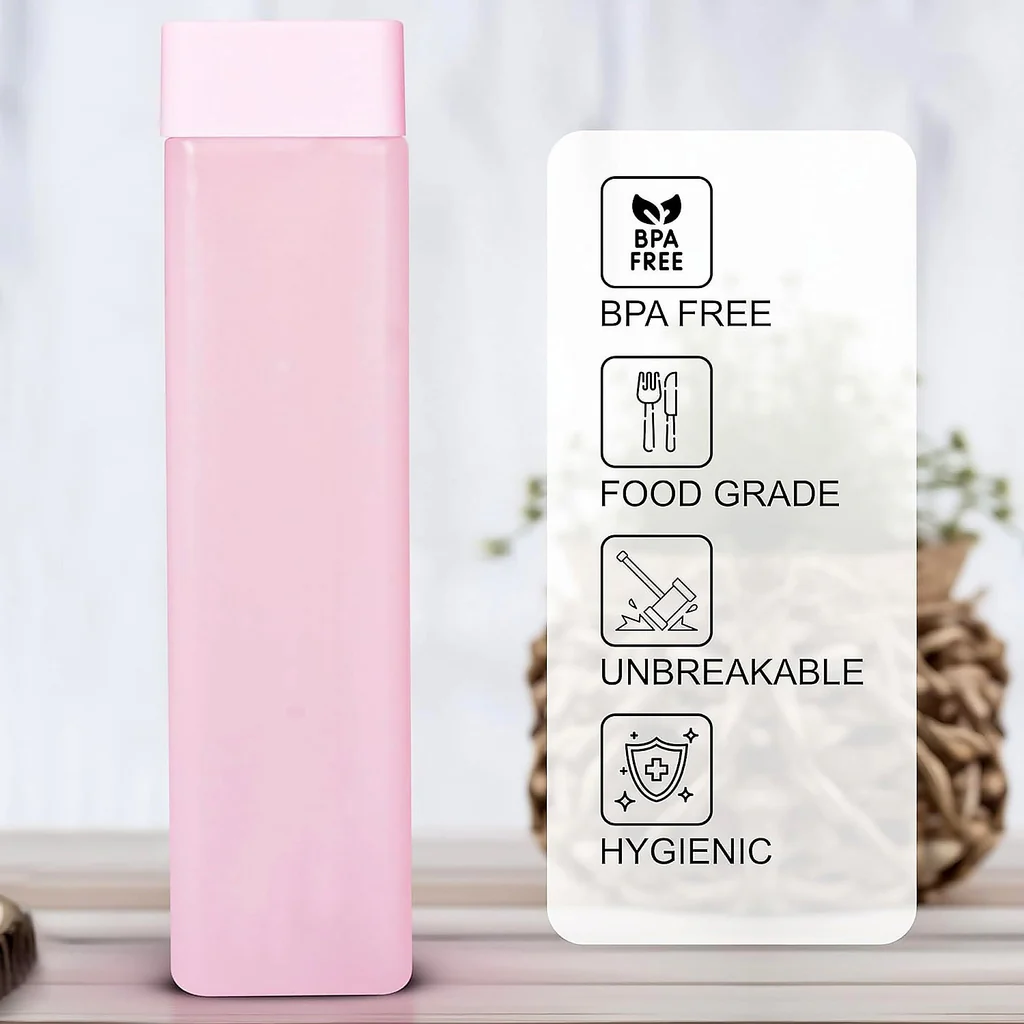 Square Plastic Water Bottle - 1000ml Leakproof BPA-Free Container for Office, Gym & Home