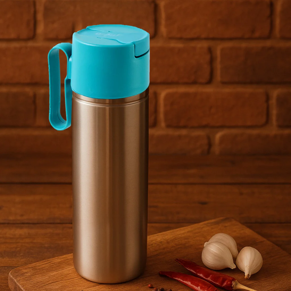 Supermom Stainless Steel Fresh Oil Pourer Bottle with Flip Lid and Handle Approx 1000ML (1 Pc)