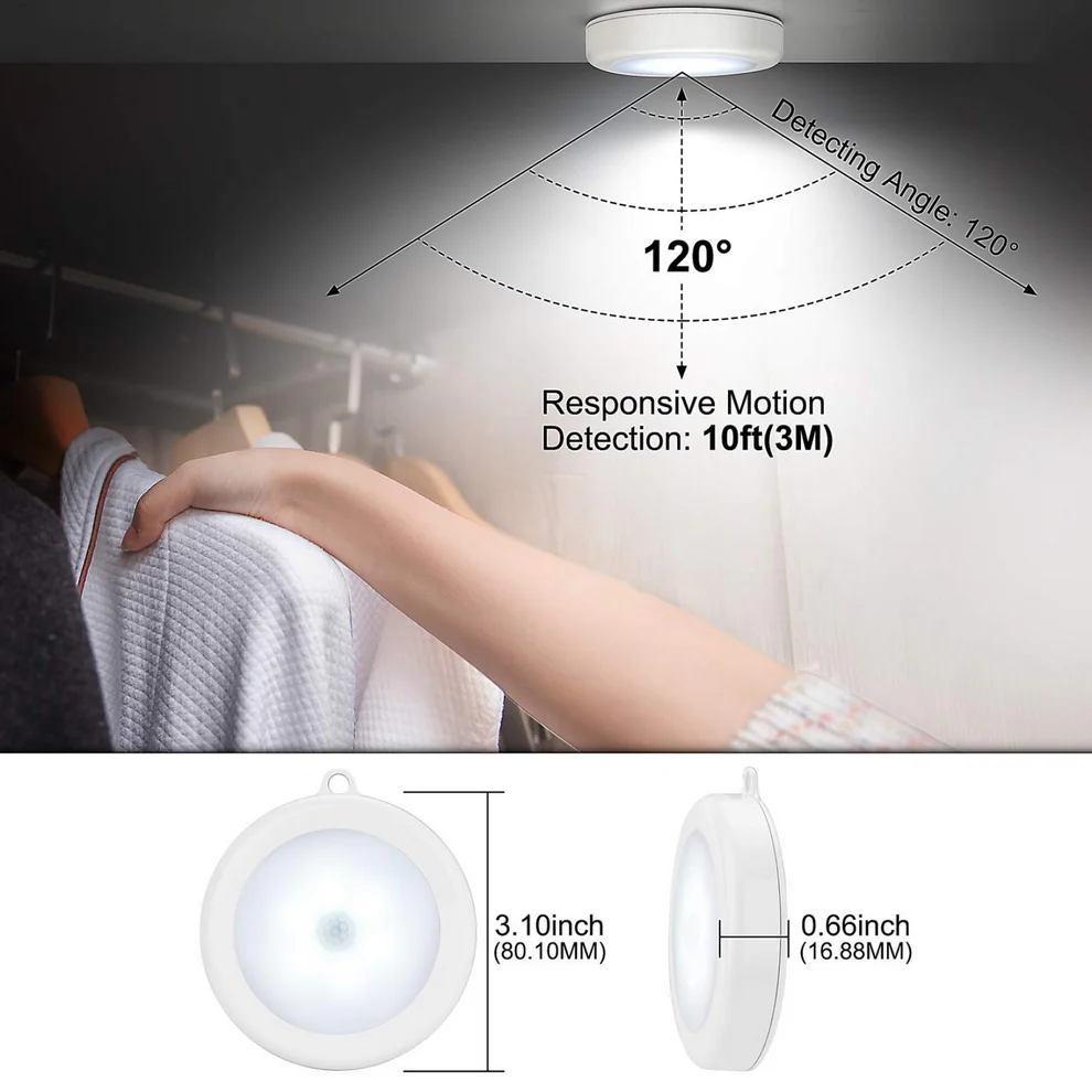 Round Shape 8 LED Motion Sensor Induction Led Light (4Pc)