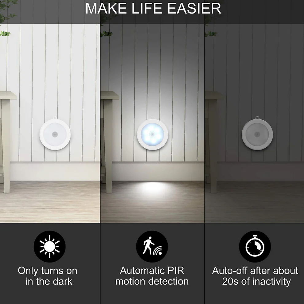 Round Shape 8 LED Motion Sensor Induction Led Light (4Pc)