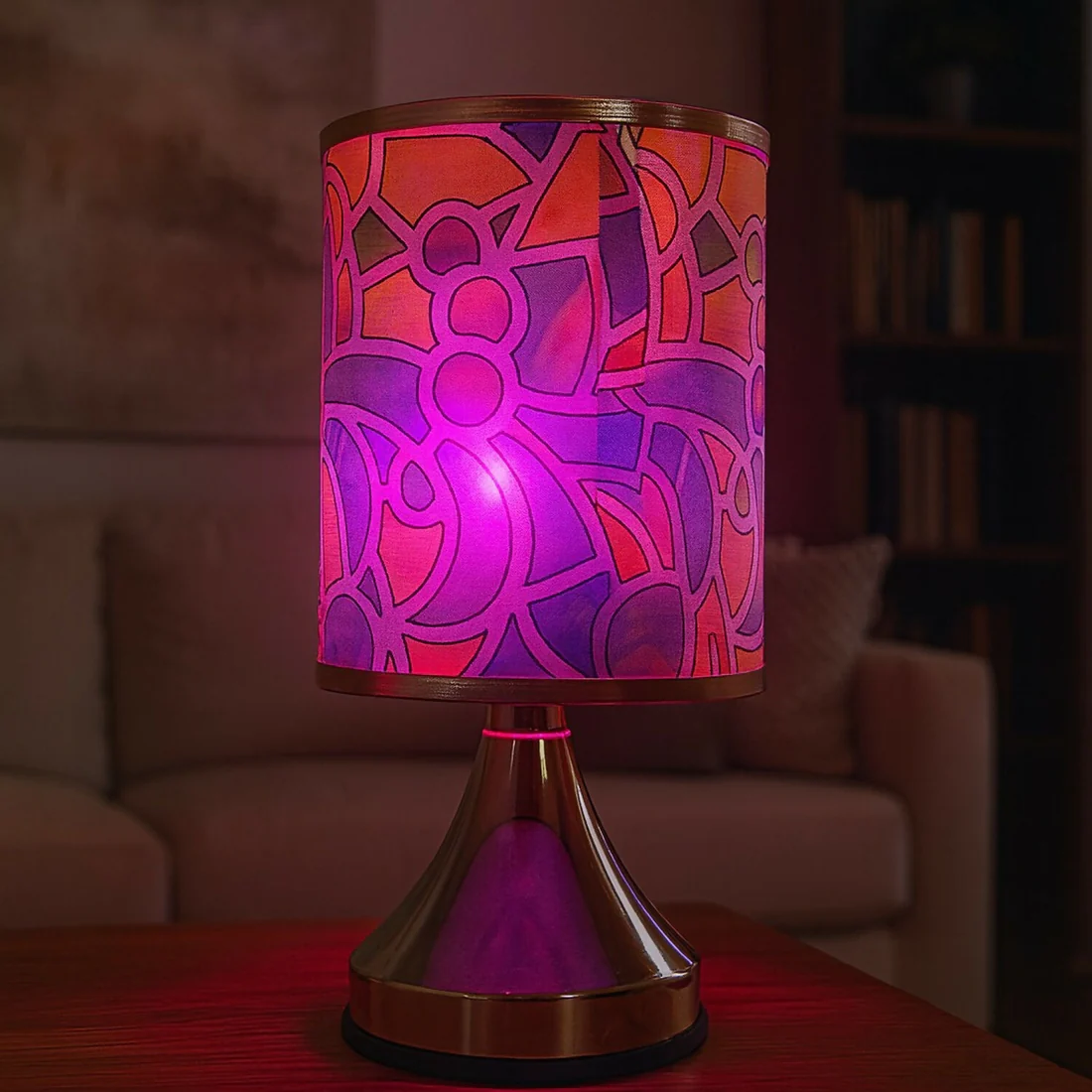 Premium Designer Printed LED Table Lamp for Home Décor | Artistic Pattern Fabric Shade with Golden Base | Soft Ambient Night Lamp for Bedroom, Living Room, Study & Gifting | Energy Efficient Warm Light