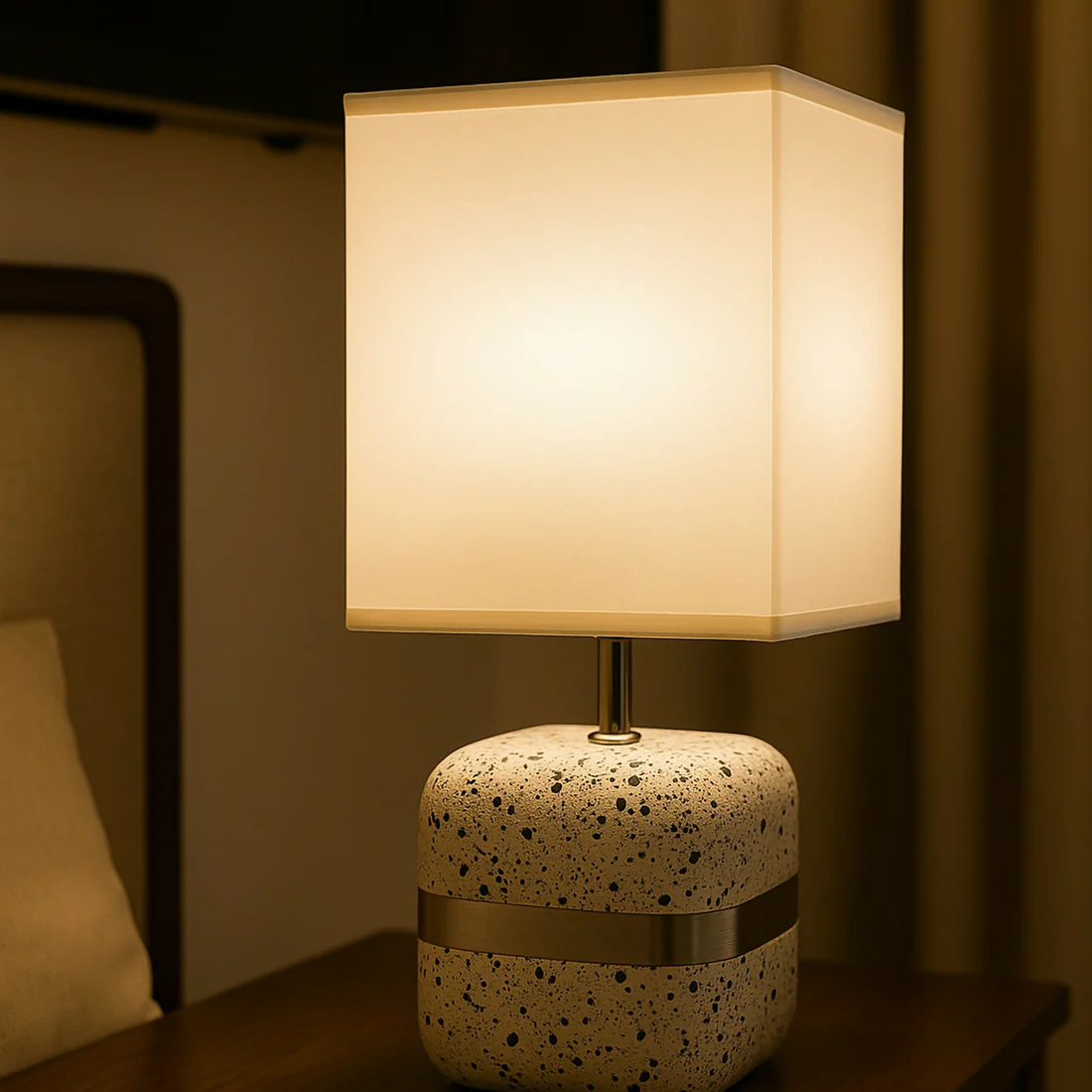 Modern Terrazzo Textured Table Lamp with White Fabric Shade