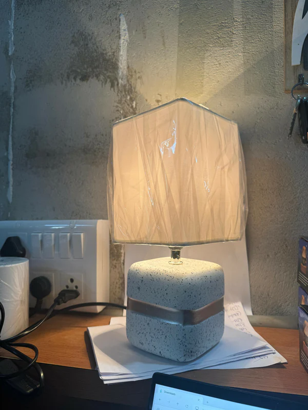 Modern Terrazzo Textured Table Lamp with White Fabric Shade