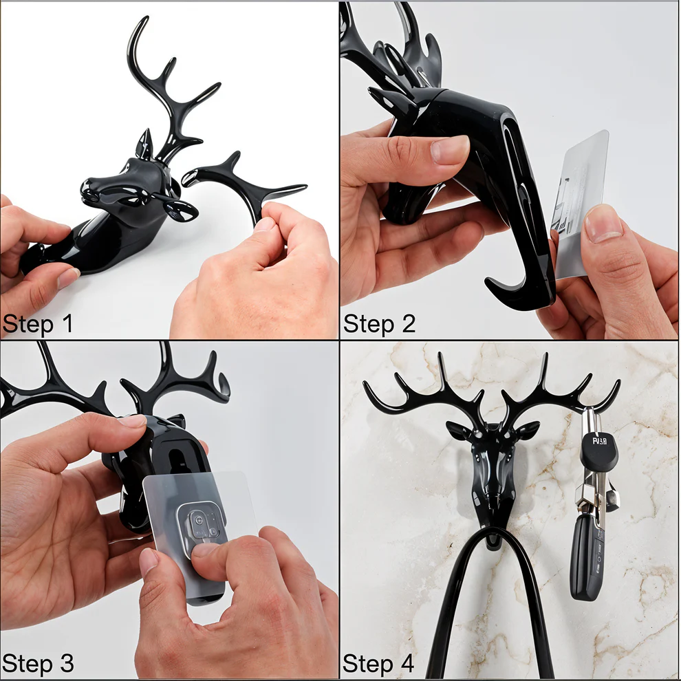Deer Head Self Adhesive Wall Door Hook Hanger (Pack of 2)