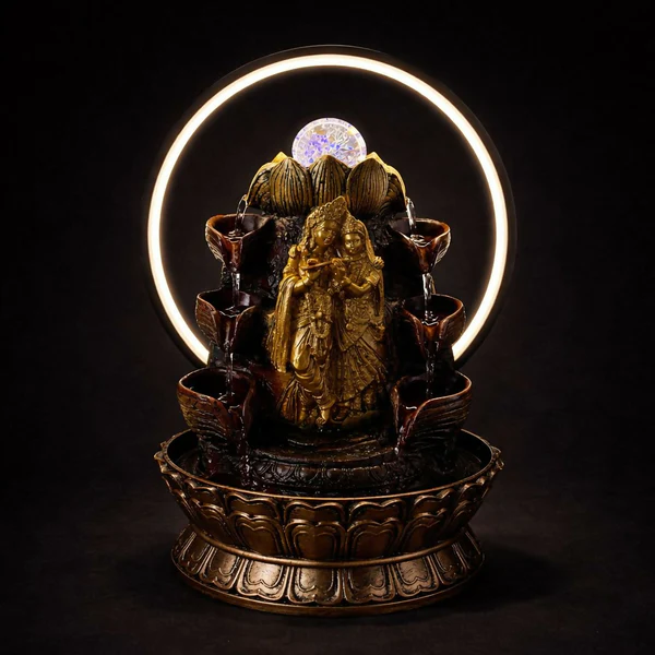Radha Krishna LED Tabletop Water Fountain for Home Décor