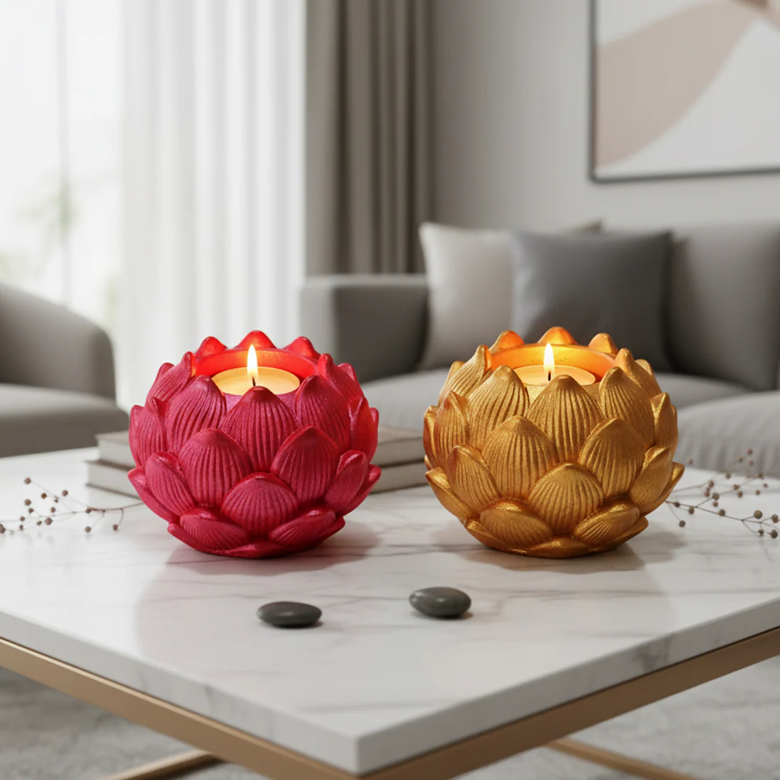 Big Kamal Lotus Decorative Diya Multi-Purpose Tealight Candle Holder - Metalic Pink