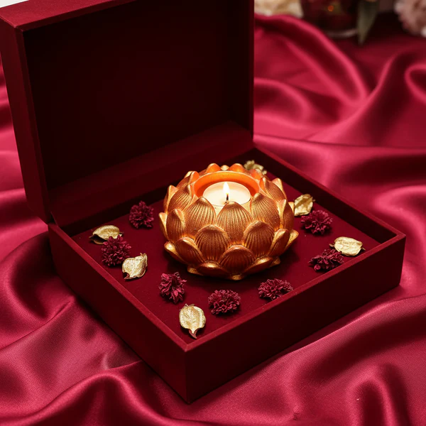 Big Kamal Lotus Decorative Diya Multi-Purpose Tealight Candle Holder - Metalic Pink