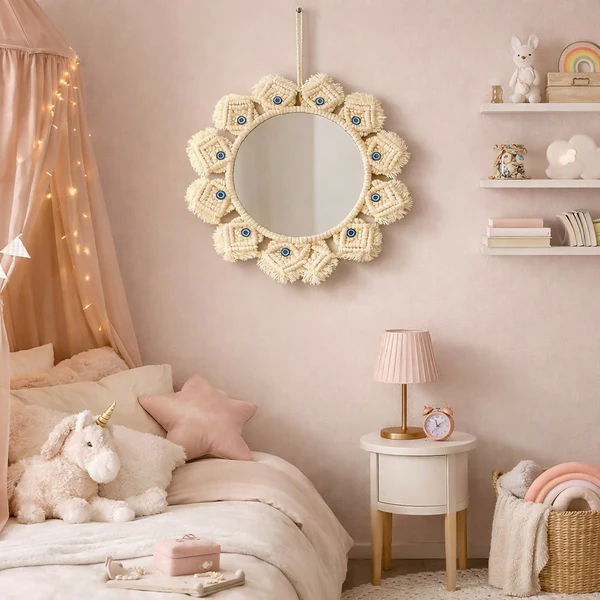 Macrame Wall Mirror Hanging Decorative Boho Round Mirror Décor