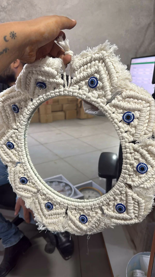 Macrame Wall Mirror Hanging Decorative Boho Round Mirror Décor