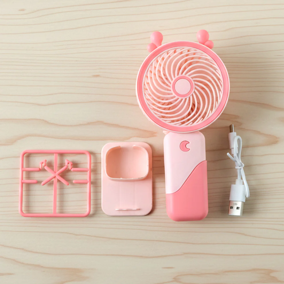 Portable USB Rechargeable Mini Fan with LED Light (1 Set)