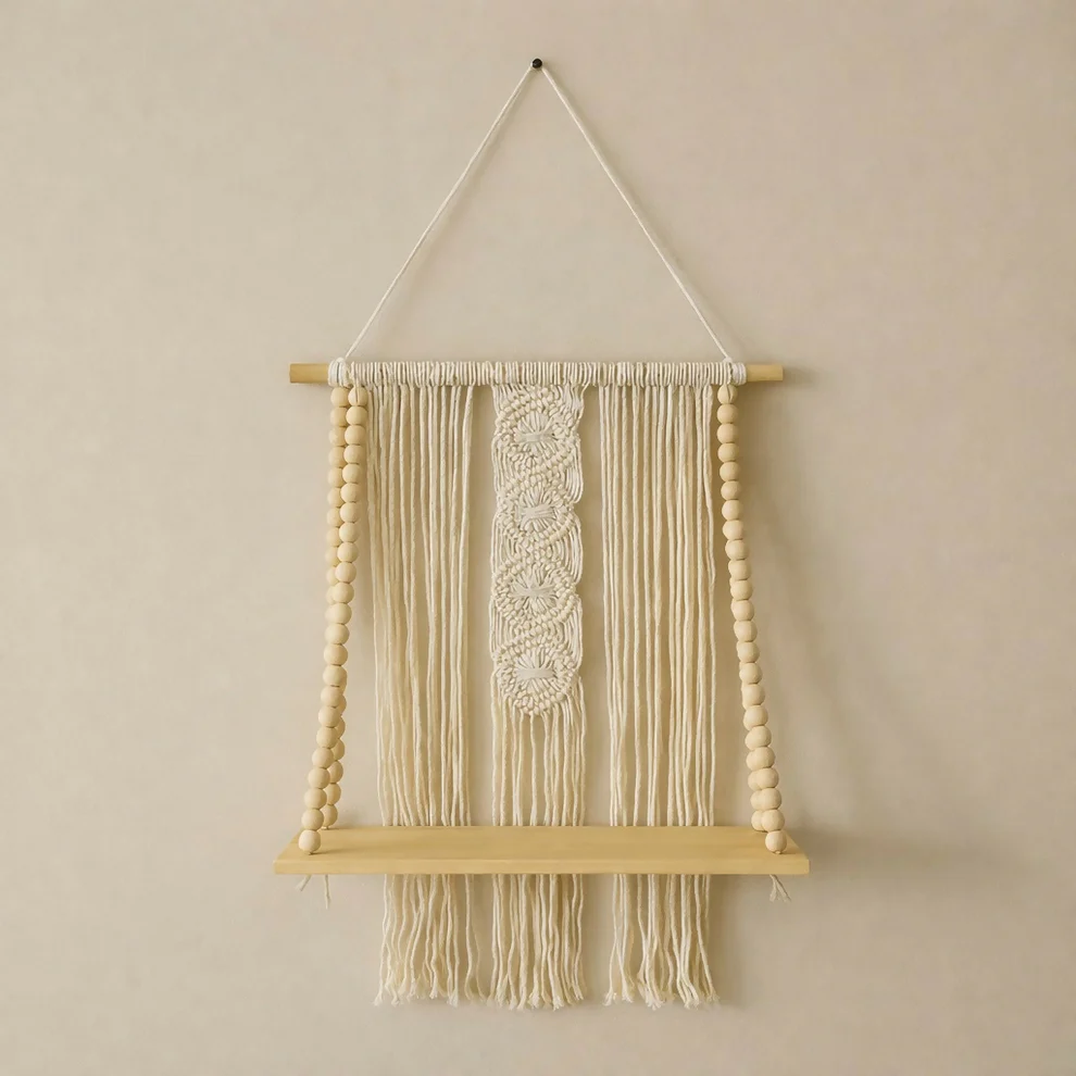 Macrame Wall Hanging Shelf with Evil Eye Decor for Home