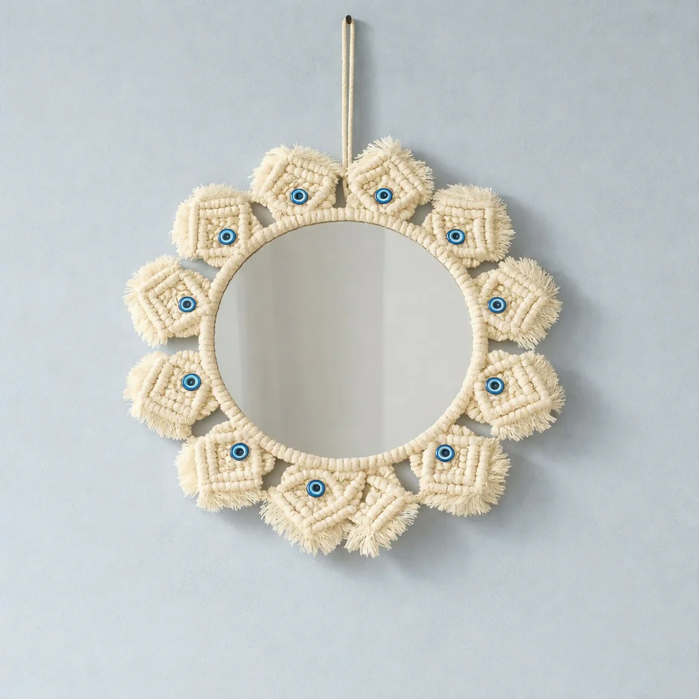 Macrame Wall Mirror Hanging Decorative Boho Round Mirror Decor