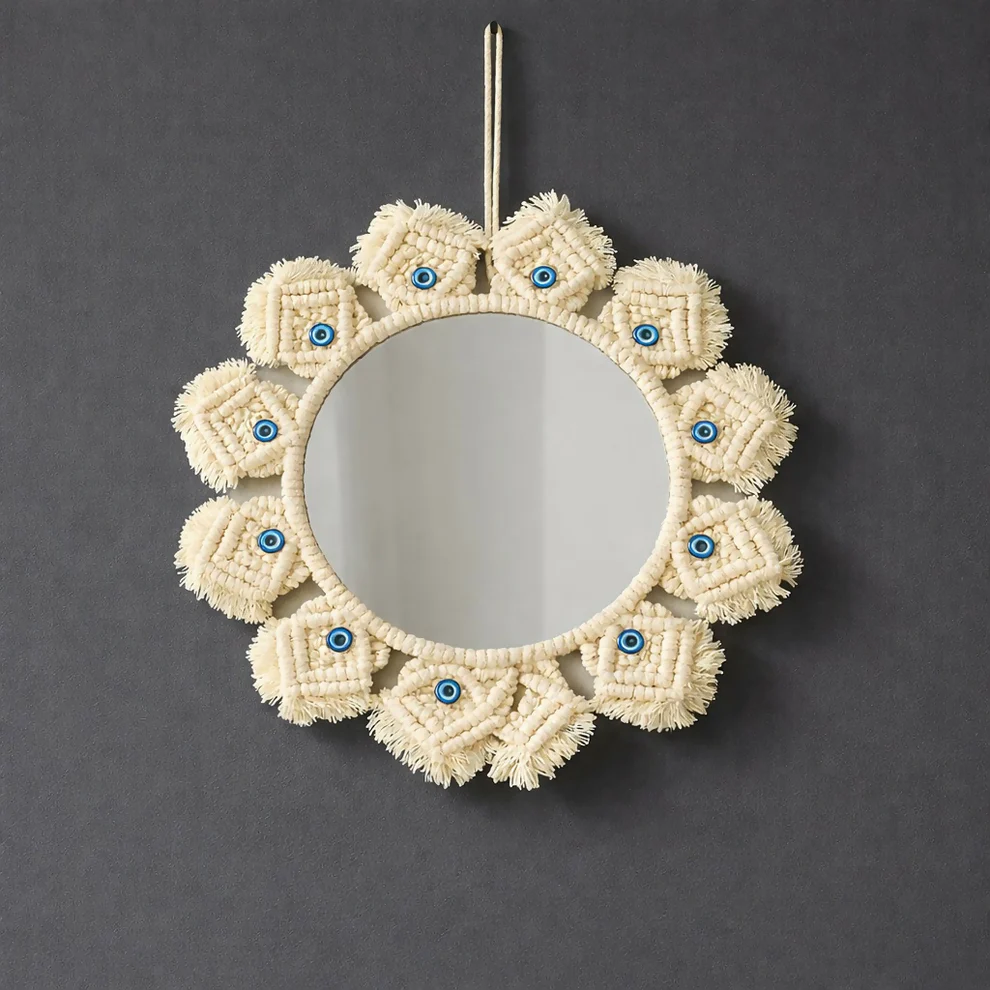 Macrame Wall Mirror Hanging Decorative Boho Round Mirror Decor