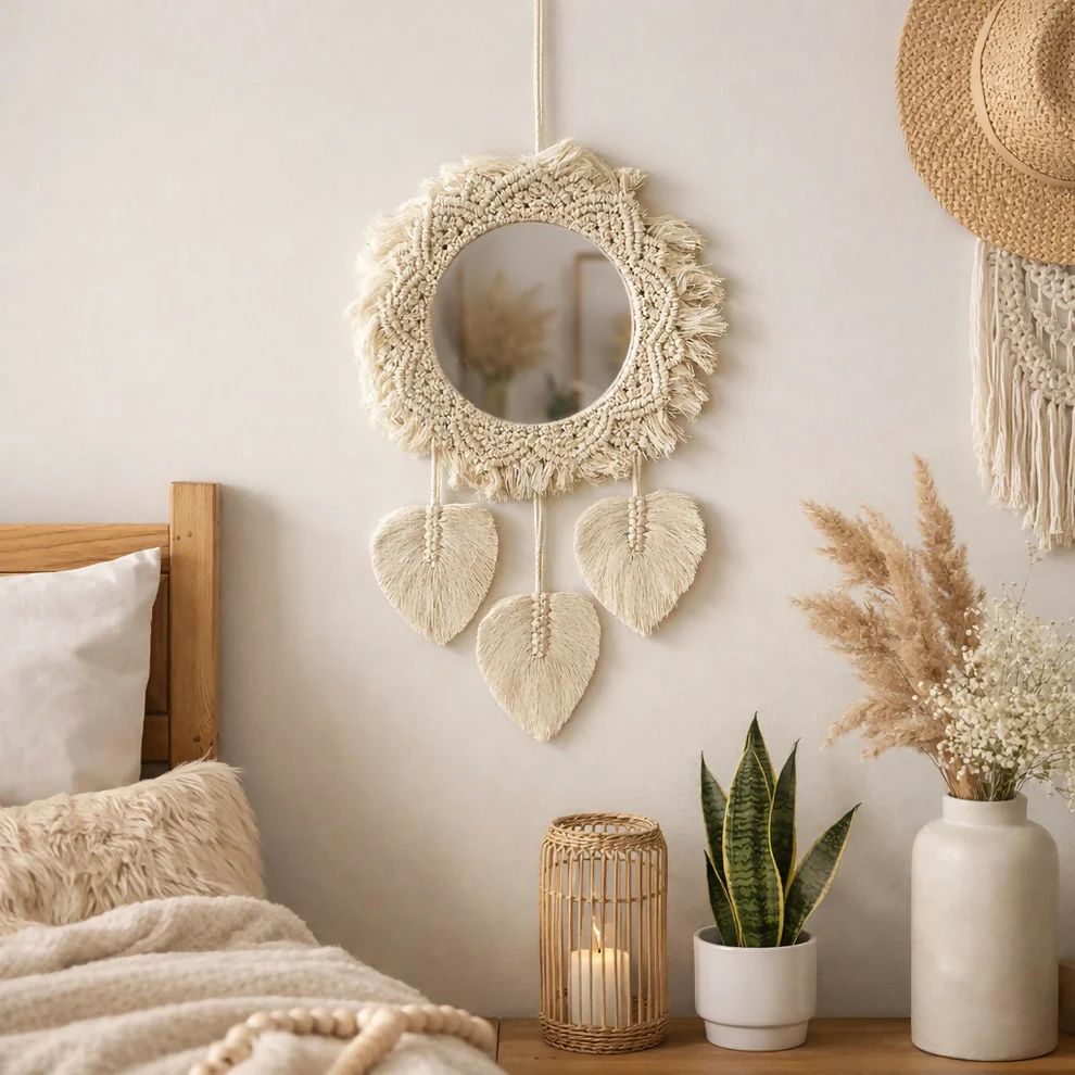 Macrame Wall Mirror Hanging Boho Decorat...