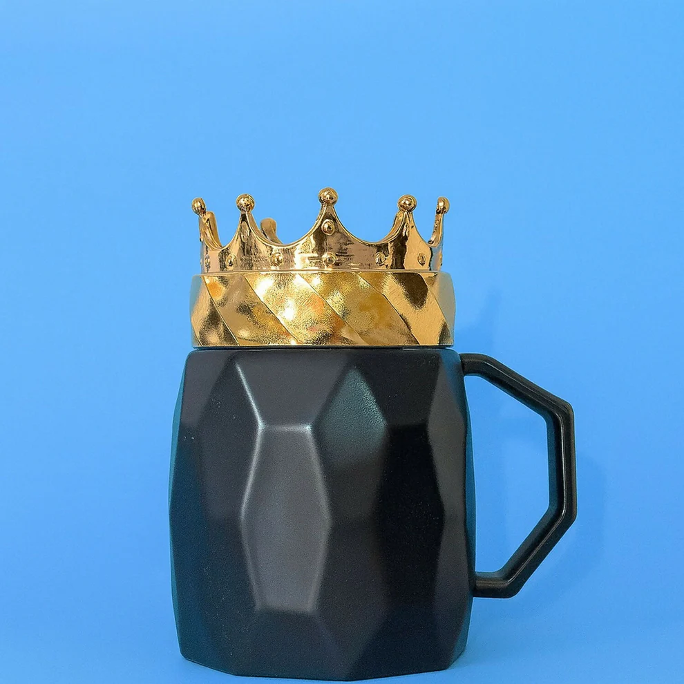 Luxury Black Ceramic Paris Mug with Golden Crown Lid | Gift Coffee Cup