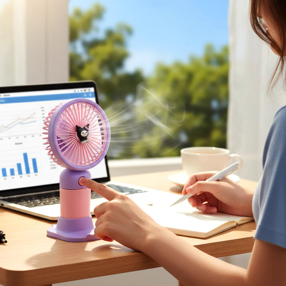 Cute USB Rechargeable Mini Desktop Fan with Stand for Office & Home