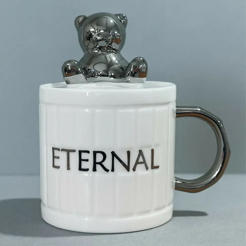 Ceramic Mug with 3D Bear Lid & Metallic...
