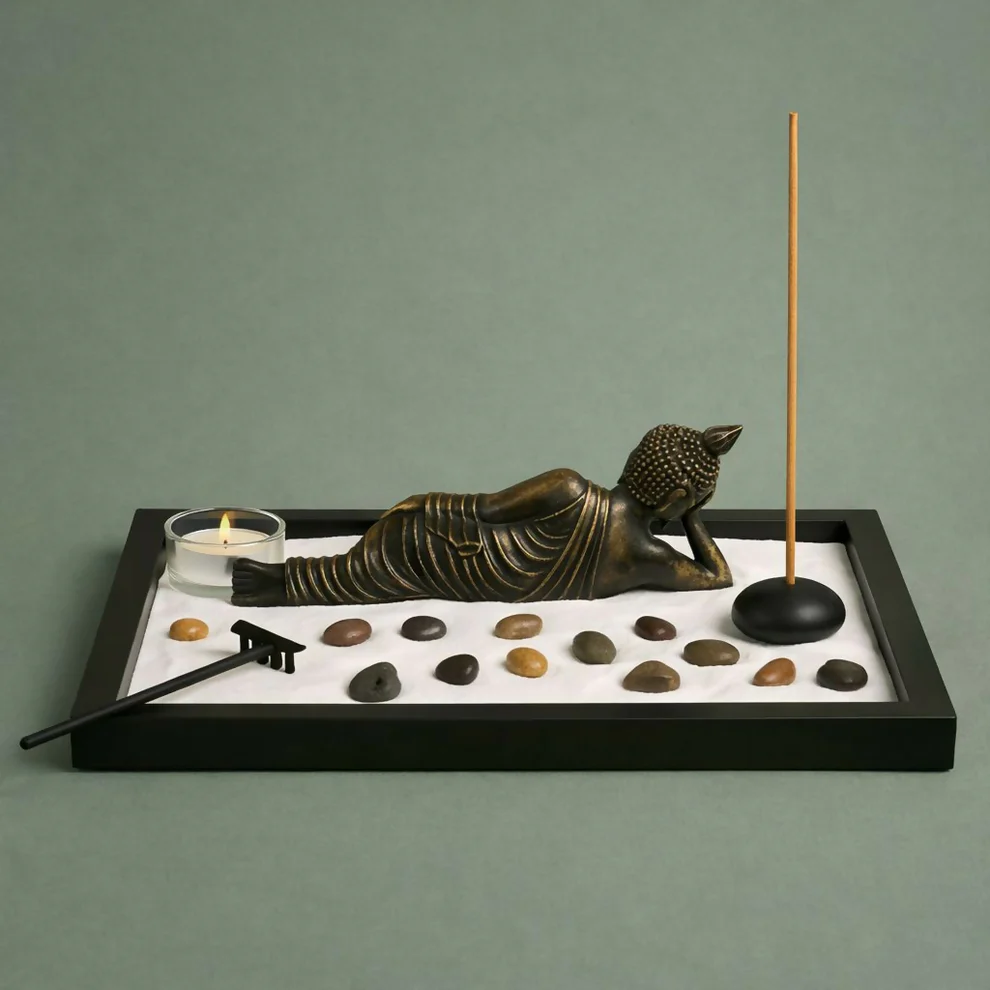 Zen Buddha Meditation Garden Set with Candles & Incense Holder Decor