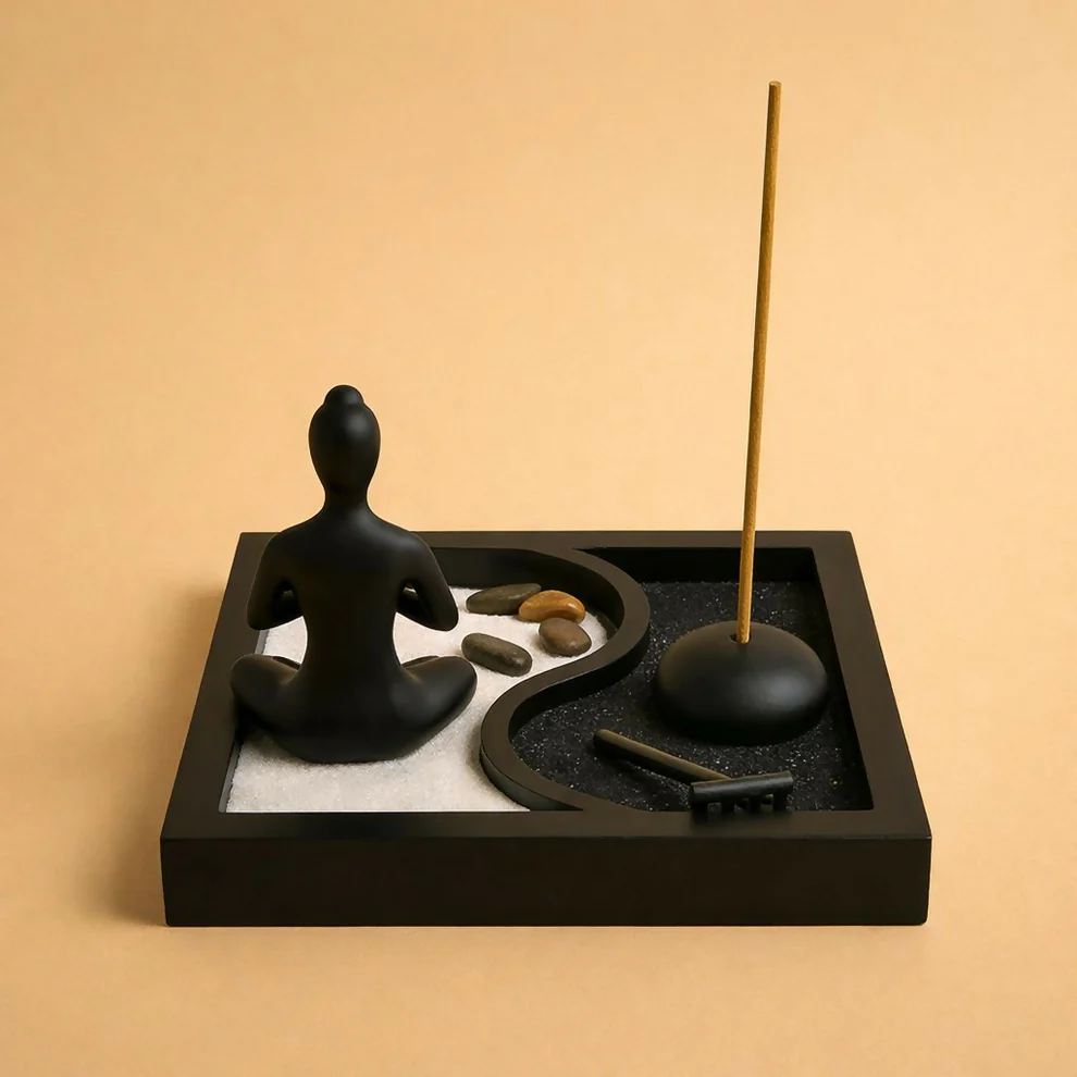 Zen Meditation Garden with Incense Holder & Decorative Sand Tray