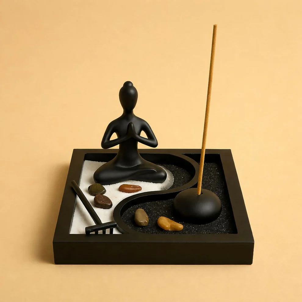 Zen Meditation Garden with Incense Holder & Decorative Sand Tray