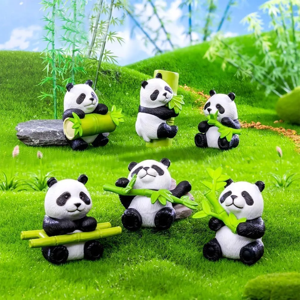 Cute Panda set poly-resin Showpiece | Mini Panda Decorative Figurine (Set of 6)
