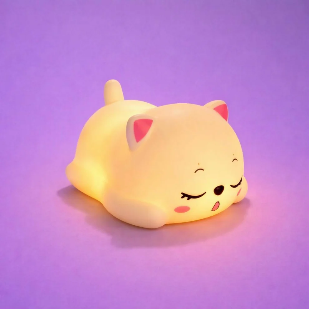 Cute Sleeping Cat Silicone Night Lamp for Kids Bedroom Bedside Light