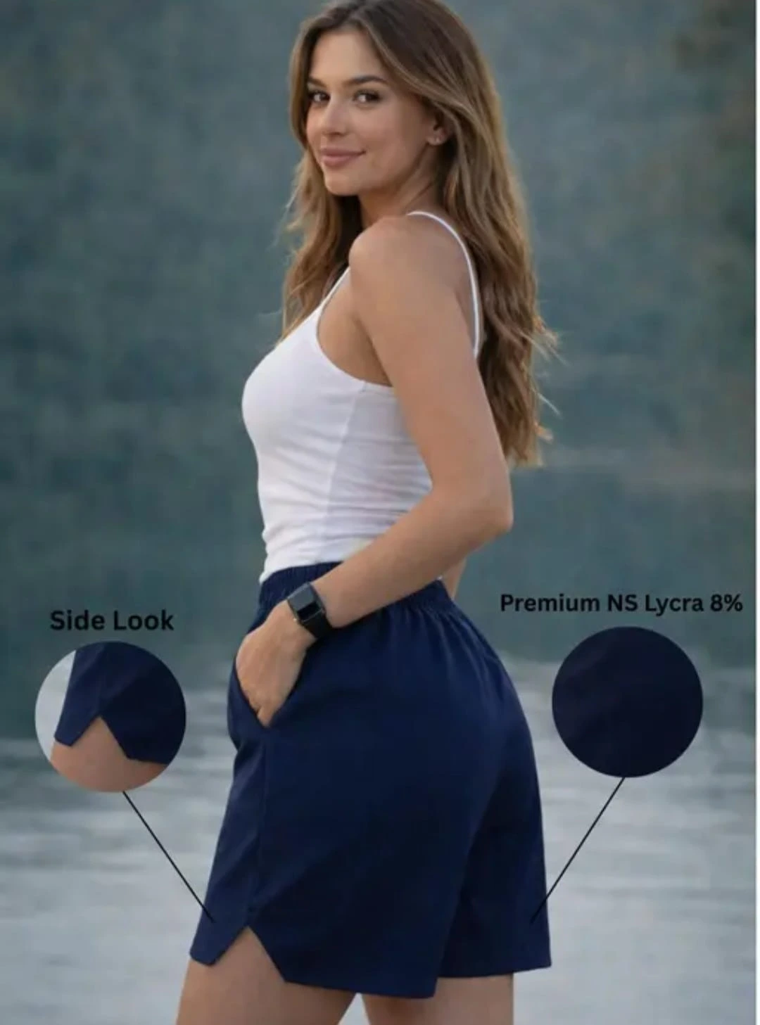 Women’s Solid Casual Shorts with Elastic Waist & Side Pockets