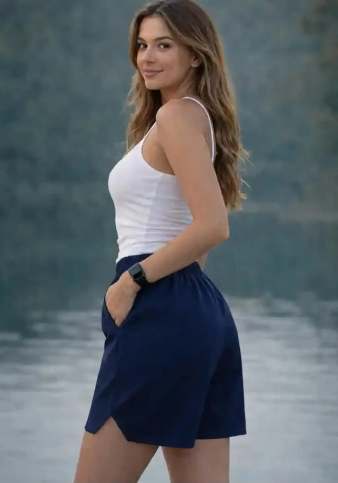 Women’s Solid Casual Shorts with Elastic Waist & Side Pockets