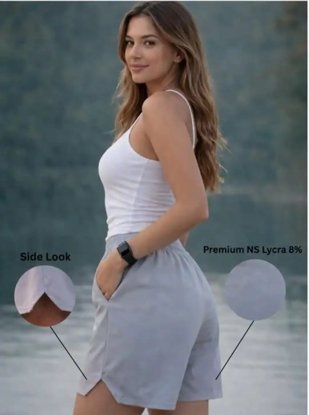 Women’s Solid Casual Shorts with Elastic Waist & Side Pockets