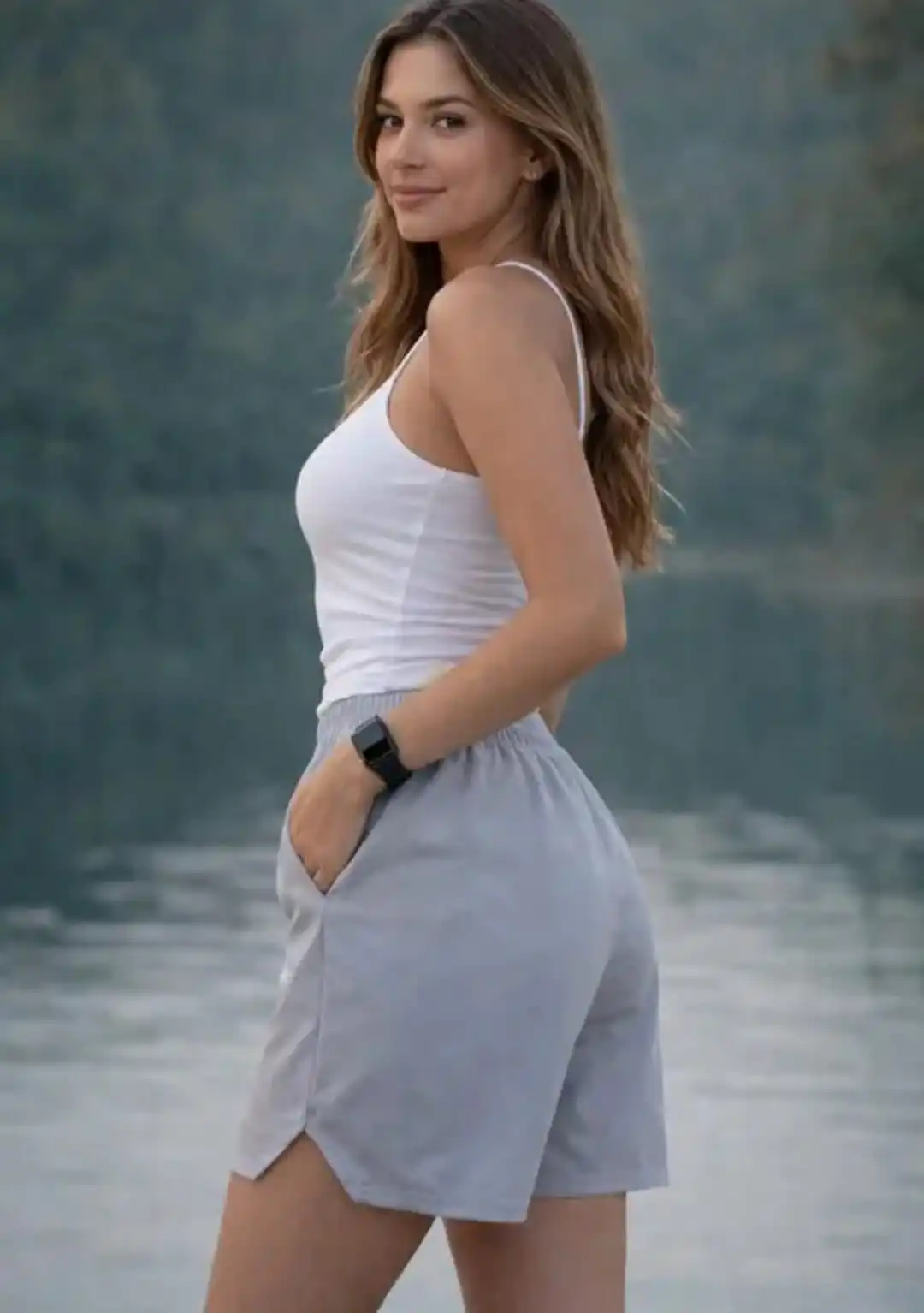 Women’s Solid Casual Shorts with Elastic Waist & Side Pockets