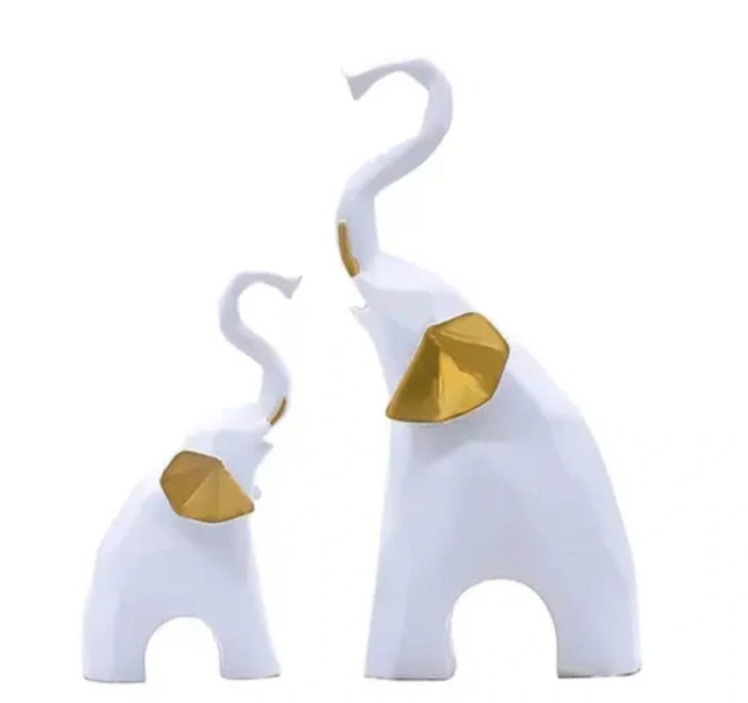 Polyresin Elephant Showpiece Statue and Artifacts for Home Décor (Set of 2)