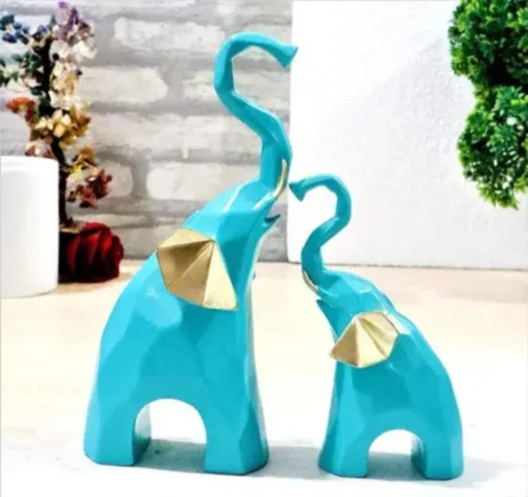 Polyresin Elephant Showpiece Statue and Artifacts for Home Décor (Set of 2)