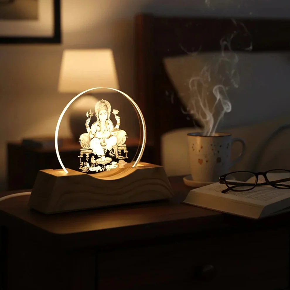 3D Lord Ganesha Acrylic LED Night Lamp (1 Pc)