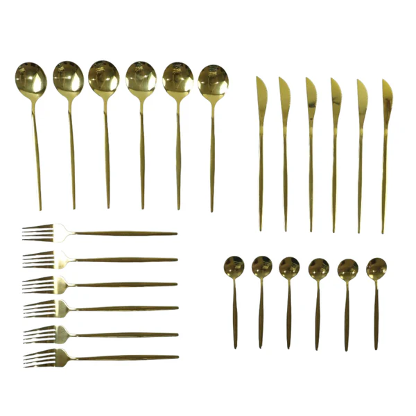Premium Gold Finish Stainless Steel Cutlery Set with Luxury Gift Box (24 Pc Set)