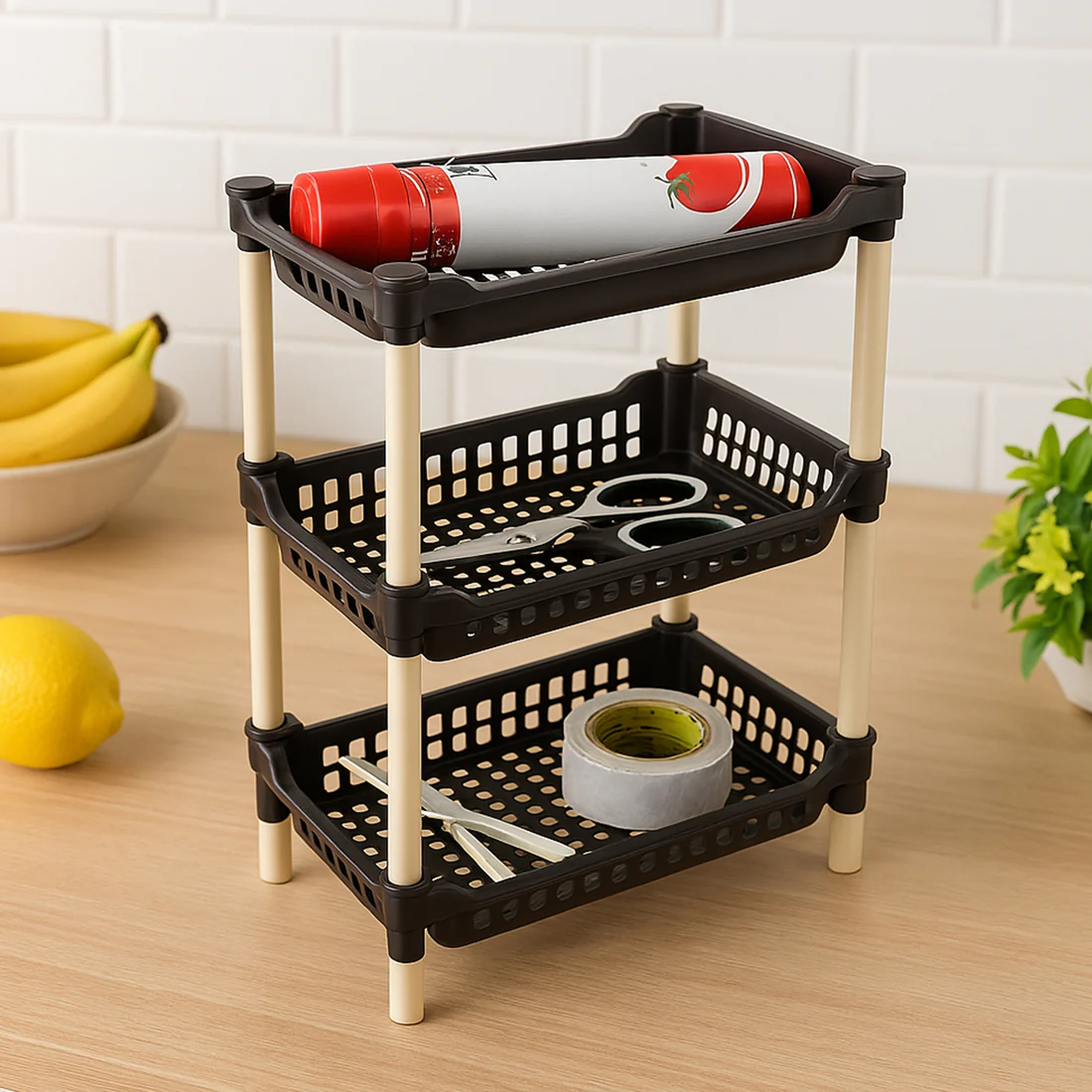 Apex Small Multiuse Plastic Storage Rack Organizer 3-Tier