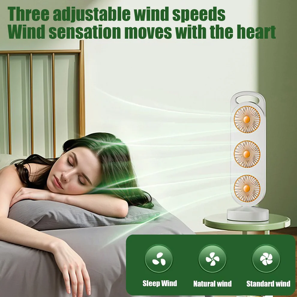 Portable 3 in 1 Design Triple Head Table Fan (1 Pc)