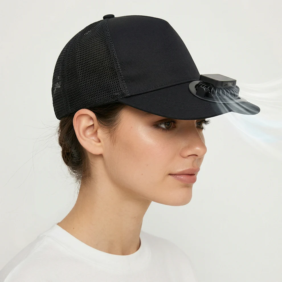 Portable USB Rechargeable Cooling Cap with Built in Mini Fan (1 Pc )