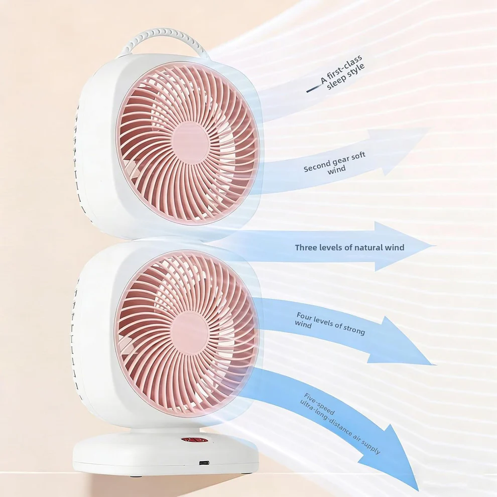 Portable Dual Head USB Rechargeable Table Fan (1 Pc)