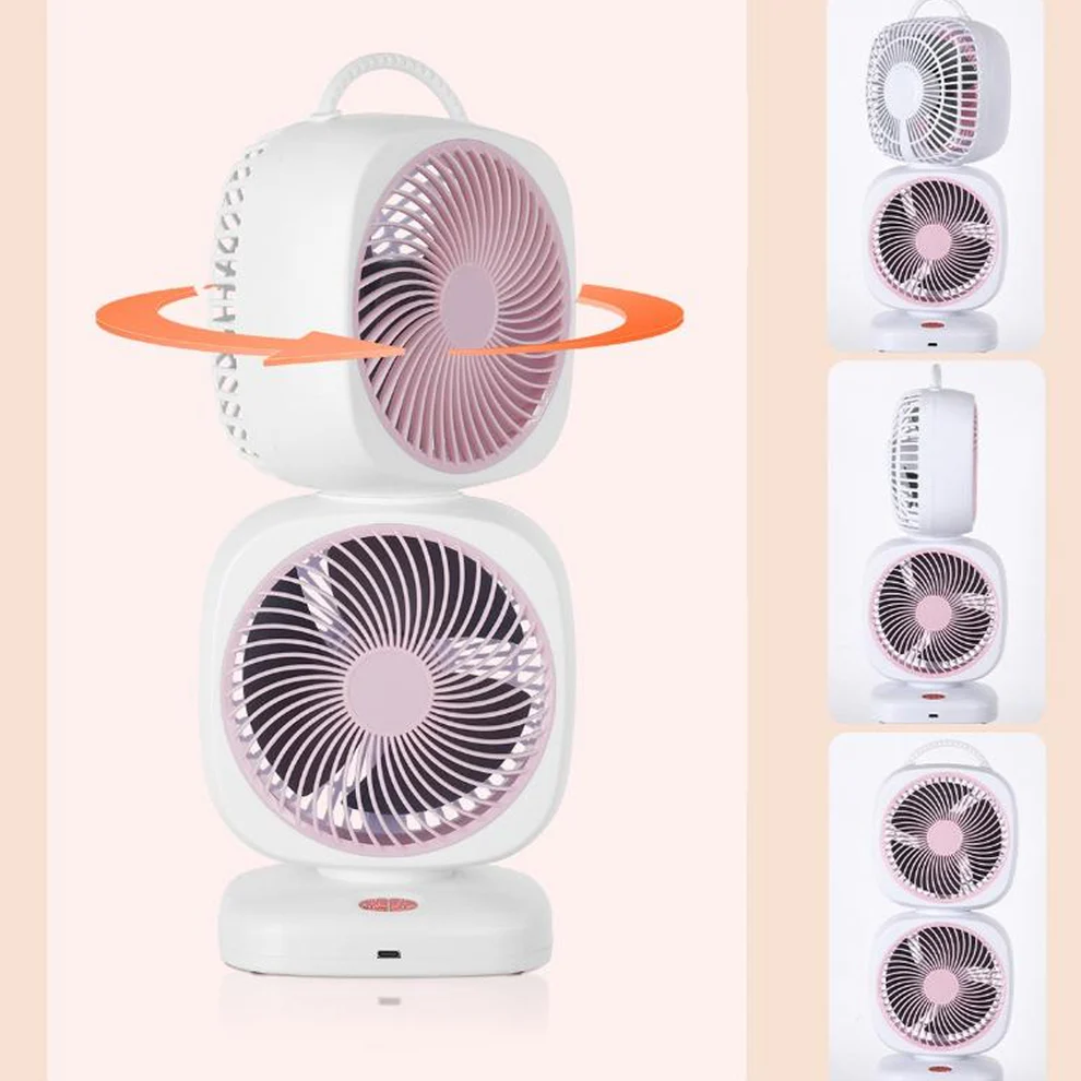 Portable Dual Head USB Rechargeable Table Fan (1 Pc)