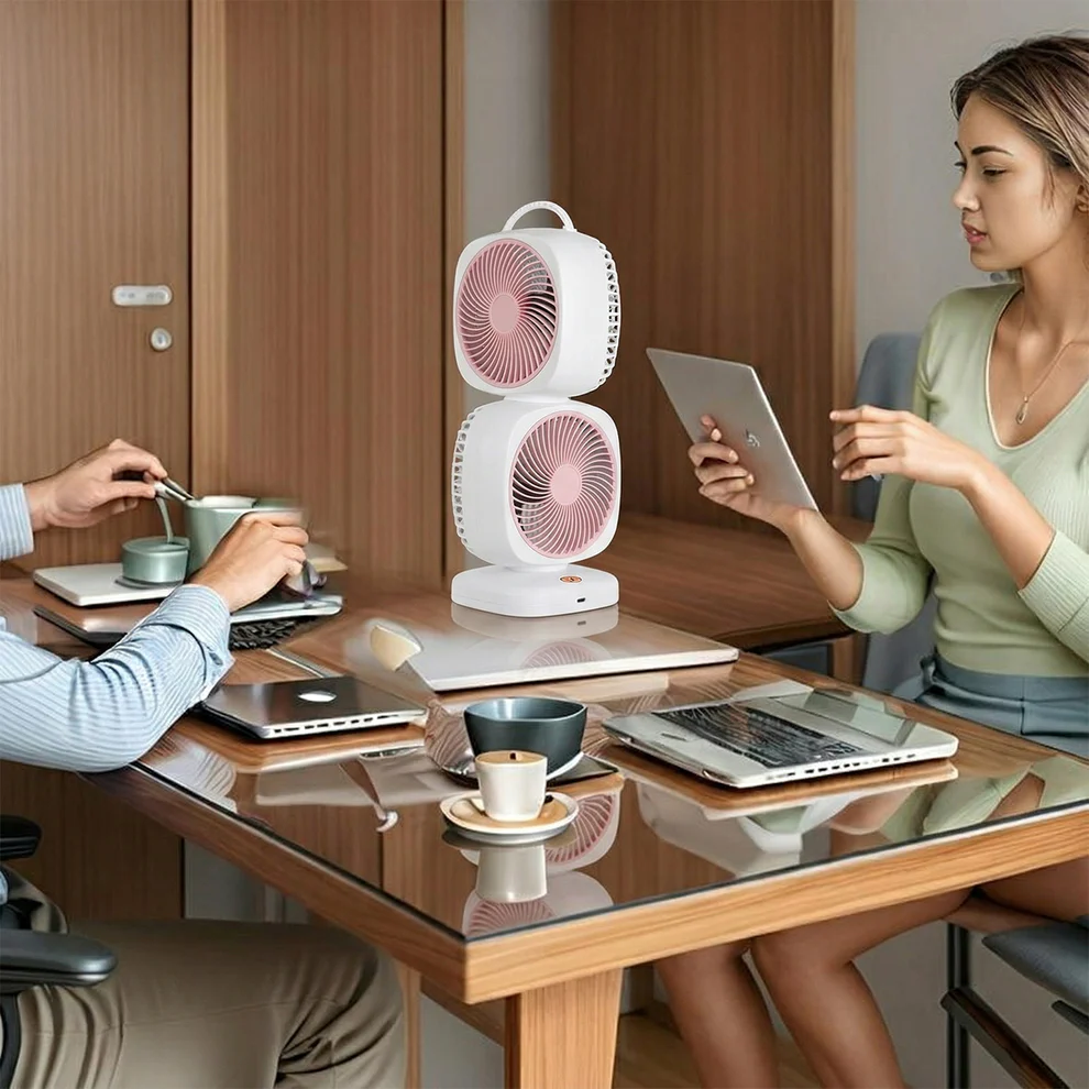 Portable Dual Head USB Rechargeable Table Fan (1 Pc)