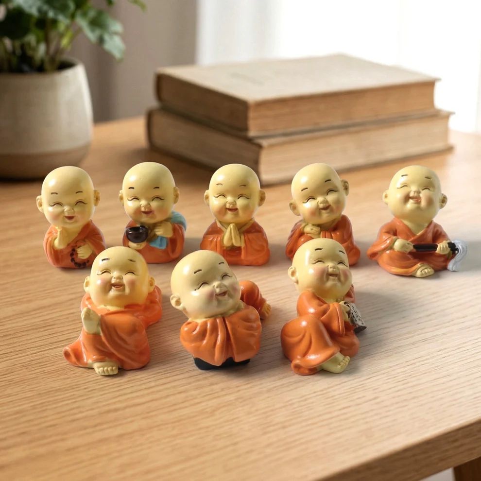 Adorable Mini Monk Buddha Idol Set (8 Pc...
