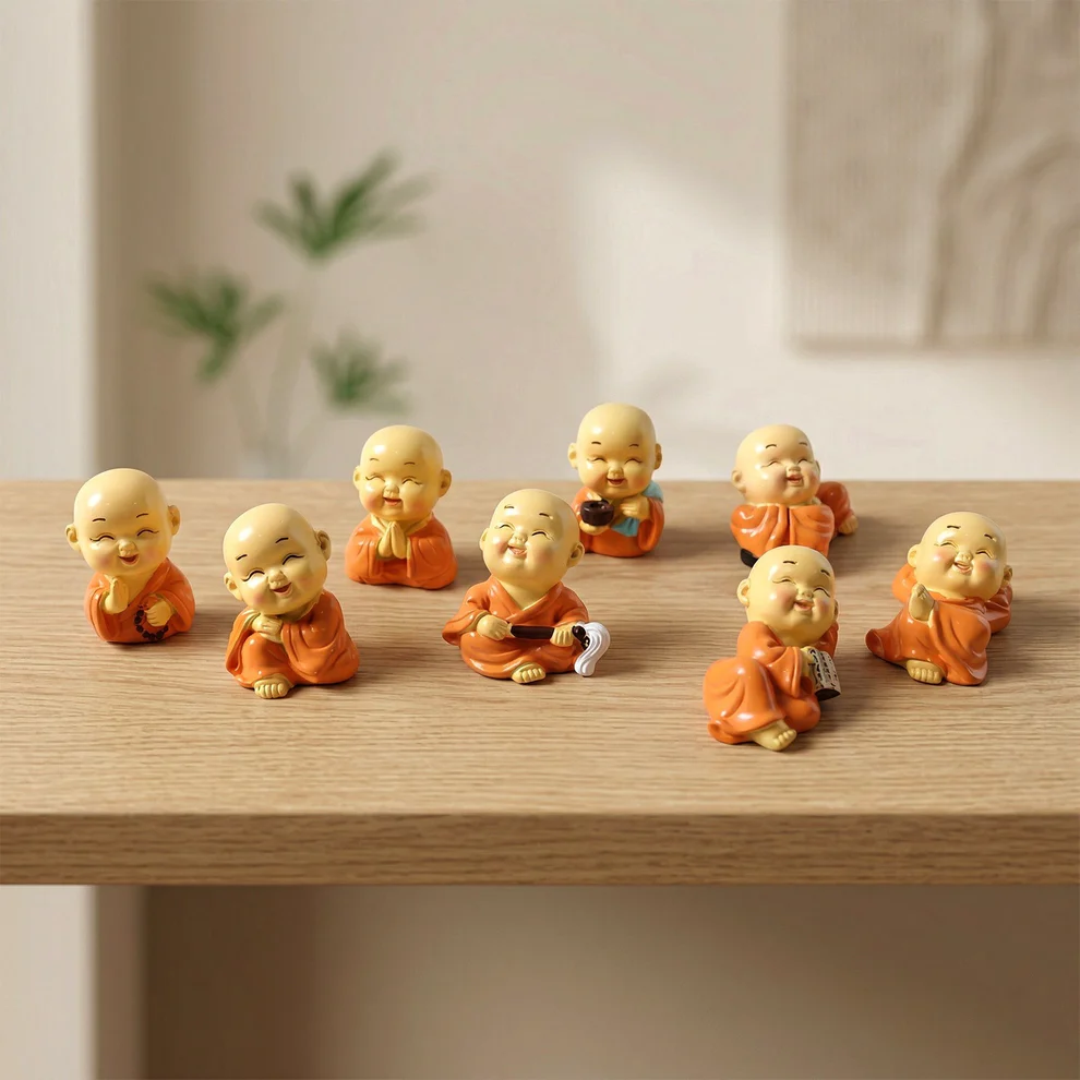 Adorable Mini Monk Buddha Idol Set (8 Pc)