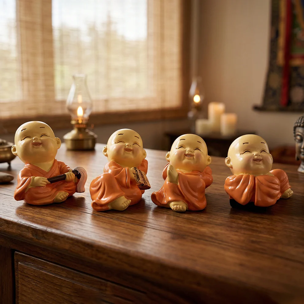 Adorable Mini Monk Buddha Idol Set (8 Pc)