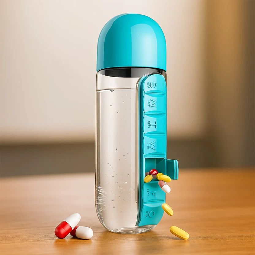 Multi-Use Pill & Water Bottle for Travel...