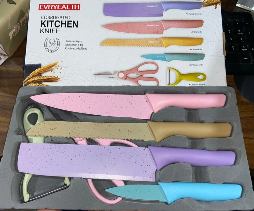 Corrugated 6Pc Kitchen Knife Set Professional Box Knife Set 6 Piece Forged Kitchen Knives with Box