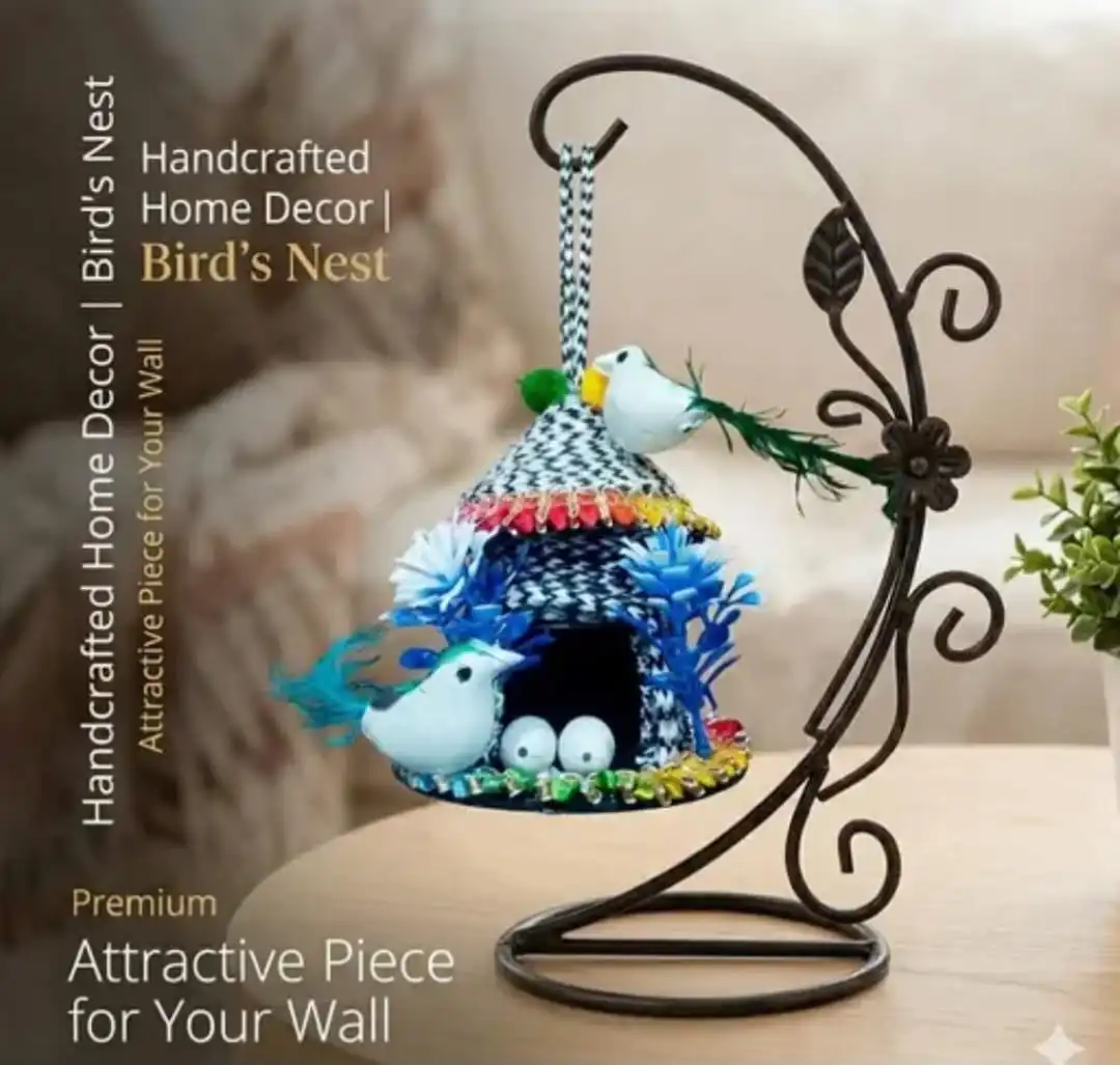 Handcrafted Hanging Bird House Décor | Cute Mini Hut with Birds