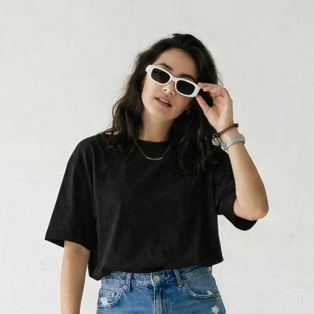 Oversized Drop Shoulder Cotton Lycra T-Shirt for Women