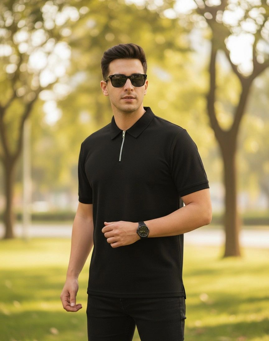 Men’s Regular Fit Zip Polo T-Shirt